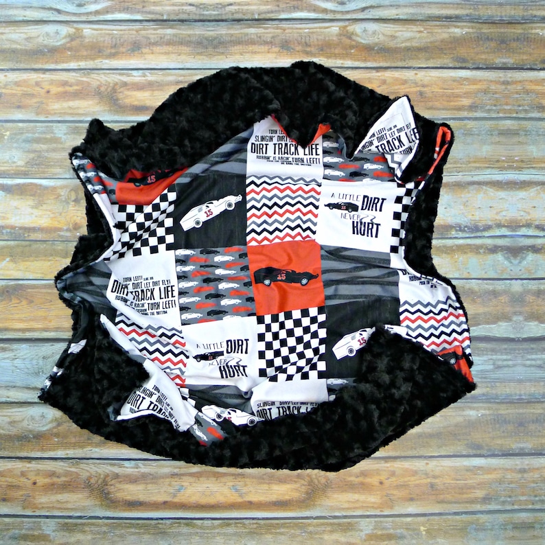 Personalized Minky Blanket Red Race Car Faux Patchwork Etsy
