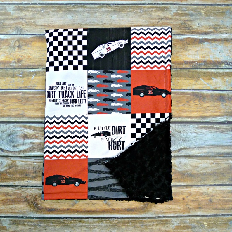 Personalized Minky Blanket Red Race Car Faux Patchwork Etsy