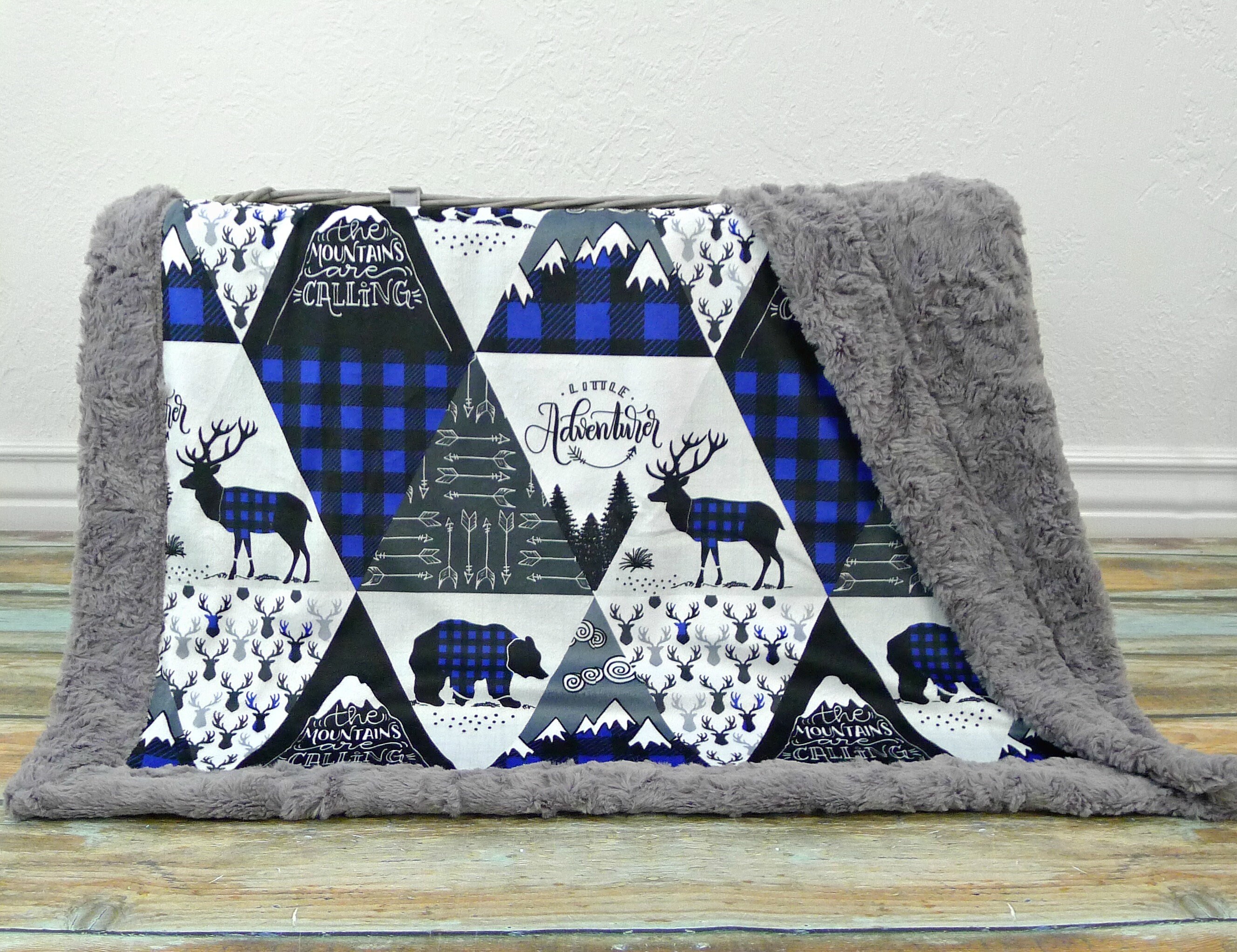 Buffalo Plaid Minky Baby Blanket Personalized Blue Plaid Etsy