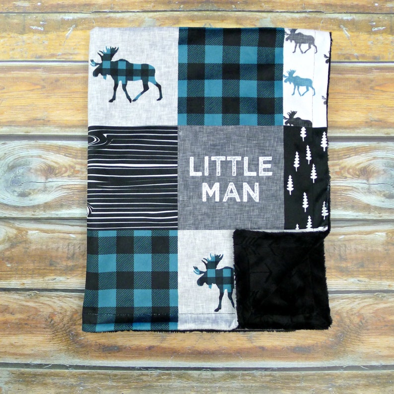 Moose Minky Baby Blanket Teal Buffalo Plaid Faux Quilt Etsy