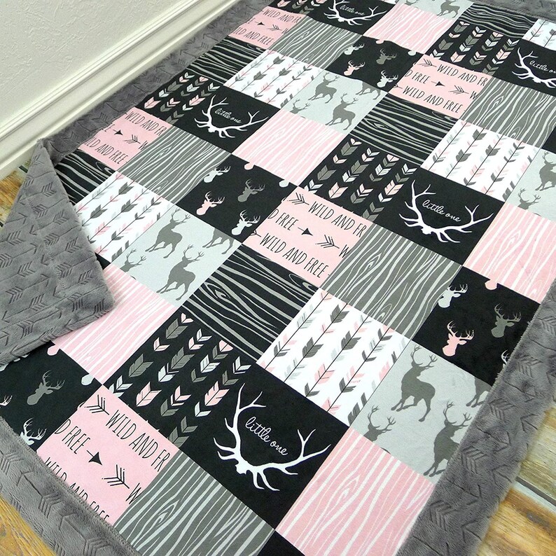 Deer Baby Blanket Faux Patchwork Quilt Little One Blanket Etsy