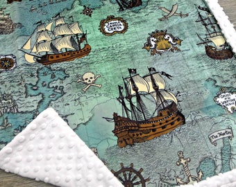 Nautical Baby Blanket - Pirate Baby Blanket - Pirate Map Blanket - Baby Blanket - Pirate Blanket - Nautical Blanket - Minky Baby Blanket