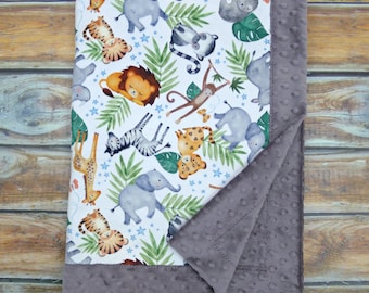 Manta personalizada para bebé - Manta safari - Manta con el nombre del bebé - Decoración de habitación infantil safari - Decoración de habitación infantil selvática - Manta unisex para bebé