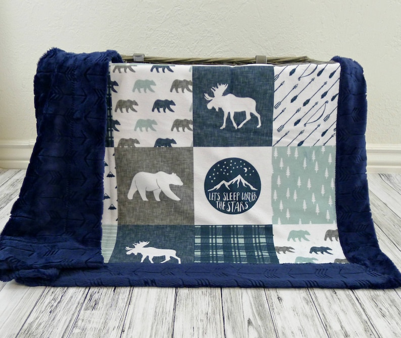 Minky Baby Blanket Personalized Baby Boy Blanket Navy Baby Etsy