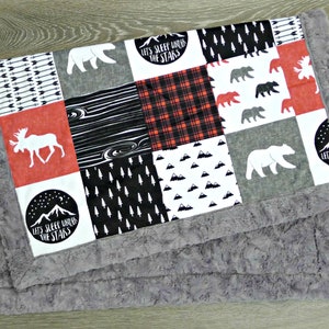 Personalized Baby Blanket Faux Patchwork Quilt Moose Baby Blanket Bear Baby Blanket Baby Blanket Boy Minky Baby blanket image 8