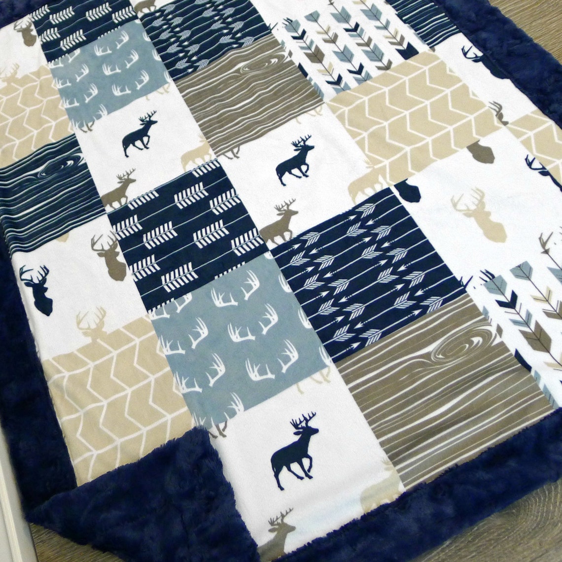 Woodland Minky Baby Blanket Deer Blanket Faux Quilt Baby Etsy