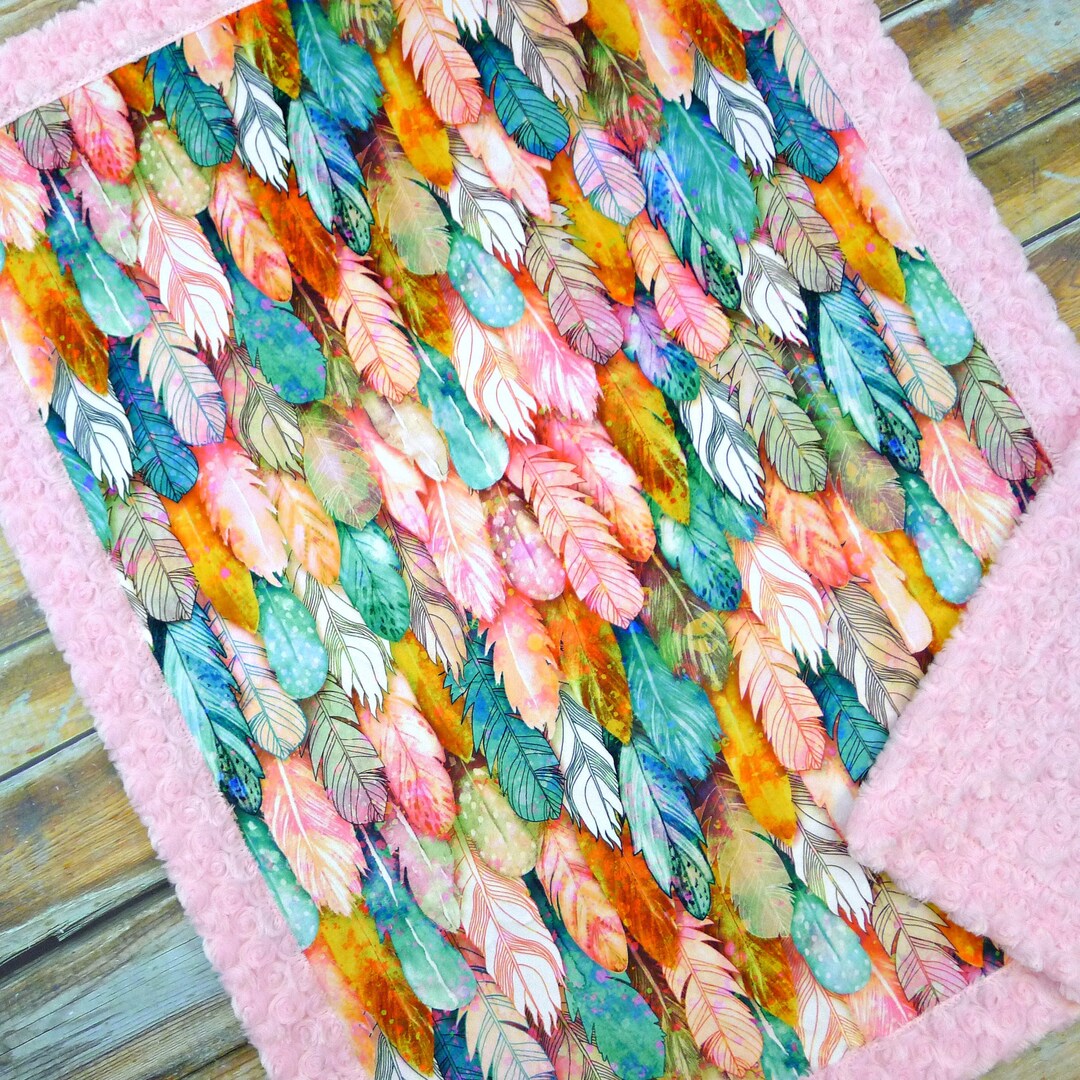 Feathers Baby Blanket Boho Baby Blanket Minky Baby Blanket Etsy