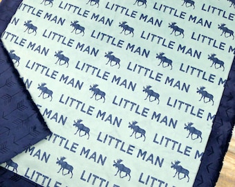 Minky Baby Blanket - Baby Boy Blanket- Little Man Blanket - Moose Baby Blanket