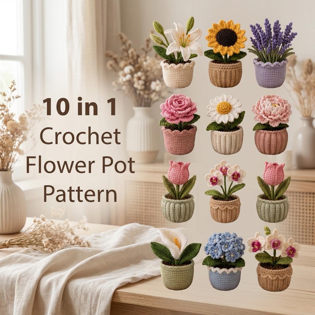 かぎ針編みの鉢植えの花 - Etsy 日本
