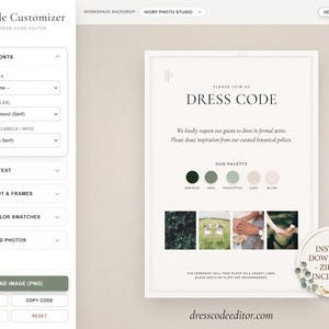 Personalizza il codice di abbigliamento e la palette di colori per gli invitati al matrimonio (stampa digitale)