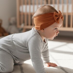 Oversized Nylon Ribbed Baby Bow Headband, Soft Stretchy Big Bow Headwrap, Newborn Girl Photo Prop Gift