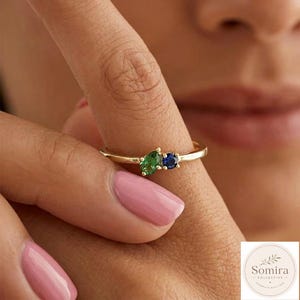 Emerald Sapphire Birthstone Ring, Gold Open Adjustable Jewellery Gift