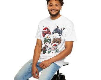 Weihnachts-T-Shirt mit Videospiel-Controller-Motiv | Festliches Gamer-T-Shirt