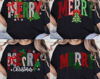 PNG retrô de Feliz Natal, sublimação de tipografia com linhas, clipart de camiseta de bengala doce de Natal, PNG de árvore de Natal com laço e bengala doce
