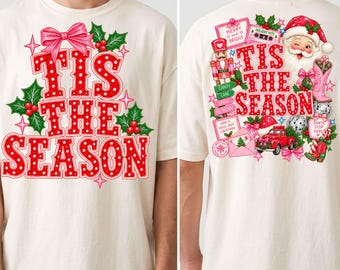 Época de Natal PNG, Design de Sublimação de Natal Rosa, Clipart de Camiseta Quebra-Nozes Vintage com Papai Noel na Frente e no Verso, Bota de Vaqueira com Papai Noel e Bola de Discoteca