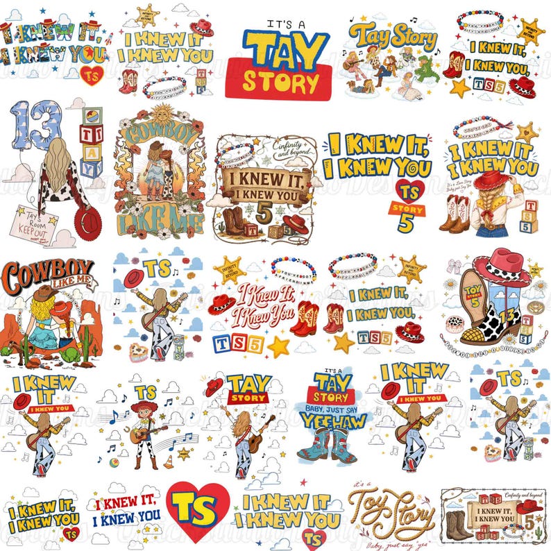 Toy Story TS I Knew It I Knew You Doodle Png, Yee Haw Kids Design, Western Cowgirl Digital Download, Birthday Era Graphic, TS Bracelet Png image 1
