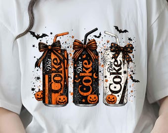 Lata de refrigerante de Halloween PNG, Lata de refrigerante assustadora Coquette PNG, Design de lata de abóbora, Coca-Cola Diet de Halloween PNG, Camiseta de outono PNG, Temporada assustadora PNG