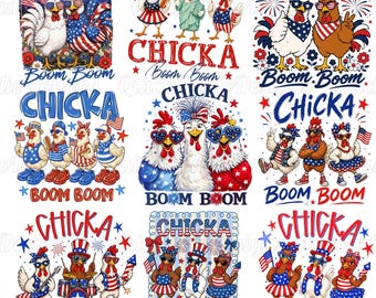 Chicka Boom Boom 4 de julio Pollo patriótico Independencia Png, Paquete divertido de PNG de pollo patriótico, Png americano, png de EE. UU., Preppy patriótico