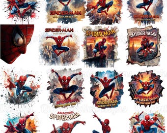 Pacote de PNGs do Homem-Aranha em aquarela, Arte de quadrinhos do New Day em PNG, PNG de super-herói totalmente novo, PNG de desenho animado do Homem-Aranha, PNG de herói de quadrinhos, Design de quadrinhos de ação