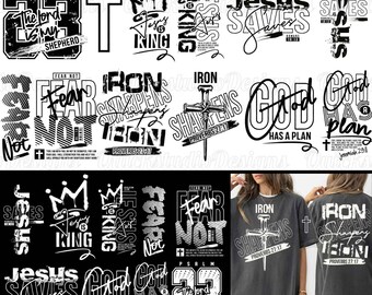 Pacote de PNGs de Streetwear Cristão, Design de Camiseta "Jesus é Rei", Sublimação "Fé Afia Ferro", Versículo Bíblico Urbano DTF para Download Digital