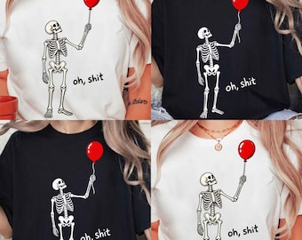 PNG de Esqueleto Engraçado com Balão Perdido, Design de Halloween "Que Merda!", PNG de Humor Negro, Esqueleto Gótico Sarcástico, PNG de Camiseta de Halloween, Arquivo Digital