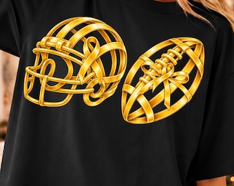 PNG de Futebol Americano para Crianças com Câncer, Design de Sublimação para Capacete com Fita Dourada, Estampa para Camiseta de Jogo de Combate ao Câncer Pediátrico, Download Digital DTF Dourado