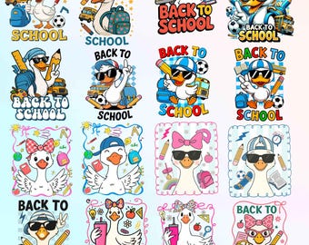 Preppy Back To School Goose PNG Bundle, Teacher Goose Png, Pre-K To Fourth Grade Png, Back To School, Teacher Life, First Day Of School Png