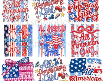 All American Girl Patriotic PNG, Striped Patriotic Coquette Bow Png, American 250, 4th Of July Png, Land Of The Free, Red White Blue