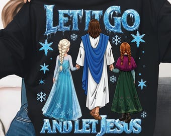 Let It Go Jesus Elsa Anna PNG, Hermanas de dibujos animados cristianos (Descarga digital)