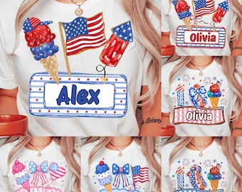 Helado patriótico personalizado PNG, PNG personalizado del 4 de julio, PNG de celebración infantil, PNG del Día de la Independencia rojo, blanco y azul, PNG personalizado para niño y niña