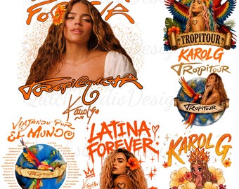 Paquete PNG de Karol G, imágenes prediseñadas de Tropitour Tropicoqueta, sublimación de Latina Forever, Viajando Por El Mundo, descarga digital de camiseta de concierto latino