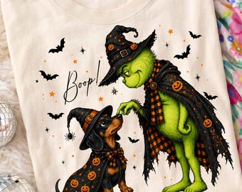PNG de Dachshund Verde Boop, Design de Sublimação de Boop com Abóbora, Clipart Assustador de Cachorro Fantasma para o Halloween, Camiseta Retrô de Filhote de Criatura Verde