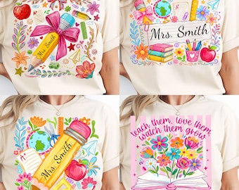 Lápiz con nombre personalizado y pinceladas florales para la escuela (PNG), diseño divertido para profesores, nombre personalizado para profesores, agradecimiento a los profesores, regalo para profesores.