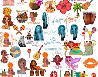 Pacote de PNGs da Karol G, No Me Arrepiento De Sentir Tanto, PNG do novo álbum, clipart azul da Karol G, Chibi Latina Foreva, Produtos de shows de música latina tropical
