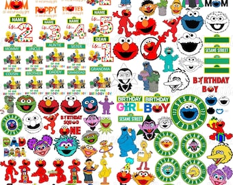 Paquete de personajes de Barrio Sésamo para cumpleaños, diseño de camiseta para niño de cumpleaños, a juego para toda la familia, Elmo, Monstruo de las Galletas, Big Bird, caras de monstruos callejeros