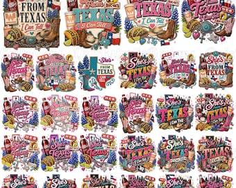 Paquete de imágenes PNG "She's From Texas I Can Tell", PNG de chica texana, diseños de camisetas rosas de bebidas del oeste, gráfico de vaquera texana, PNG de chica sureña del campo