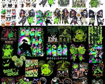 Pacote PNG do Oogie Boogie Bash, Sublimação de Halloween de Pesadelo de Desenho Animado, Laço Coquette do Jack Skellington, Download Digital de Camiseta de Filme Assustador