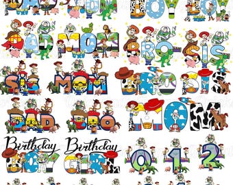 Familia de juguetes personalizados PNG, Vacaciones familiares PNG, Familia a juego, Buzz, Woody y Jessie personalizados, Diseño de cumpleaños de Toy Story, Viaje familiar PNG