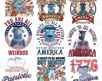 Pacote Sam Eagle Quatro de Julho PNG, Vintage Uma Homenagem a Todas as Nações, Mas Principalmente à América Muppets, Disney Sam Eagle Celebração 250 EUA PNG