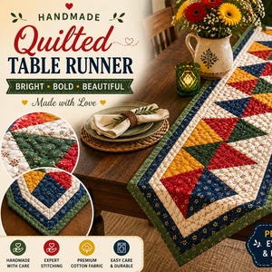 Quilted Table Runner Pattern PDF Handmade Patchwork Table Runner Tutorial Geometric Quilt Design DIY Sewing Pattern Modern Table Decor