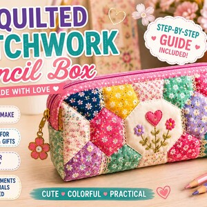 Colorful Quilted Patchwork Pencil Box Handmade Cute Zipper Pouch for Girls Bright & Fun Patchwork Pencil Box