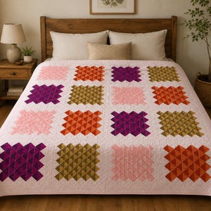 Triangle Diamond Patchwork Double Bed Quilt Pattern PDF Modern Geometric Quilt Design Instant Download Tutorial