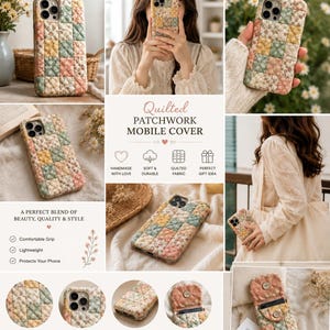 Quilted Patchwork Mobile Cover Pattern PDF DIY Fabric Phone Case Tutorial Handmade Quilted Phone Pouch Cottage core Patchwork Sewing Pattern image 2