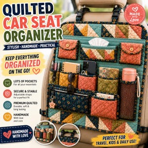 Roadside Patchwork Car Seat Organizer Pattern Quilted Backseat Storage Organizer DIY Sewing PDF Travel & Family Car Organizer