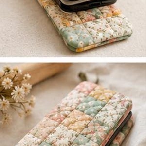 Quilted Patchwork Mobile Cover Pattern PDF DIY Fabric Phone Case Tutorial Handmade Quilted Phone Pouch Cottage core Patchwork Sewing Pattern image 8