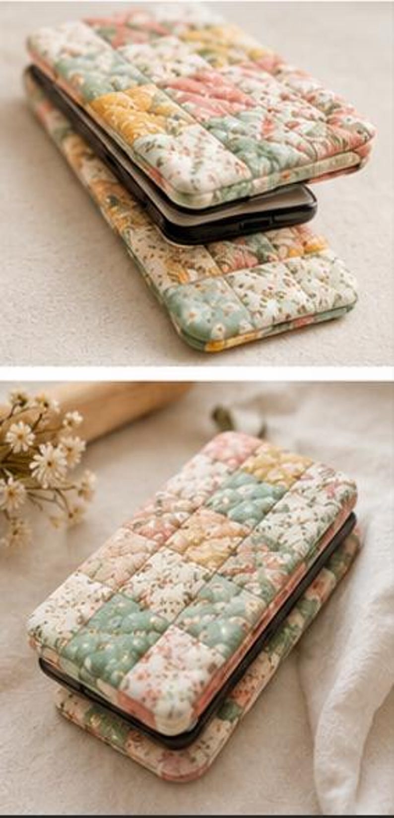 Quilted Patchwork Mobile Cover Pattern PDF DIY Fabric Phone Case Tutorial Handmade Quilted Phone Pouch Cottage core Patchwork Sewing Pattern image 8