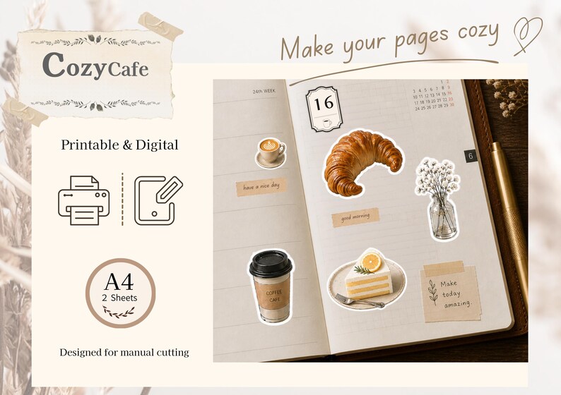 Cozy Notes Cozy Cafe | Coffee & Notes Printable Sticker Pack - Etsy