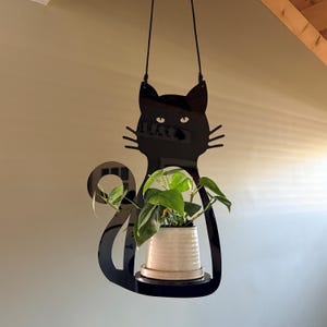Schwarze Katze Pflanzenhänger, Acrylkatzen-hängender Topflappen, Fenster-Kitty-Dekor, Katzenliebhaber Geschenk