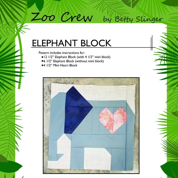 Elephant Quilt Block / Digital Download / PDF Pattern