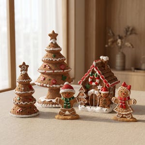 Weihnachten Lebkuchen-Harz-Verzierungen, niedliche Lebkuchen-Mann-Hausbaum-Figuren, Feiertags-Regaldekor